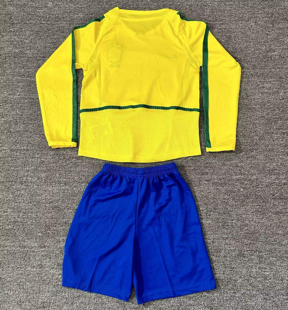 Brazil 2002 Vintage Retro Home Kids Jersey Set