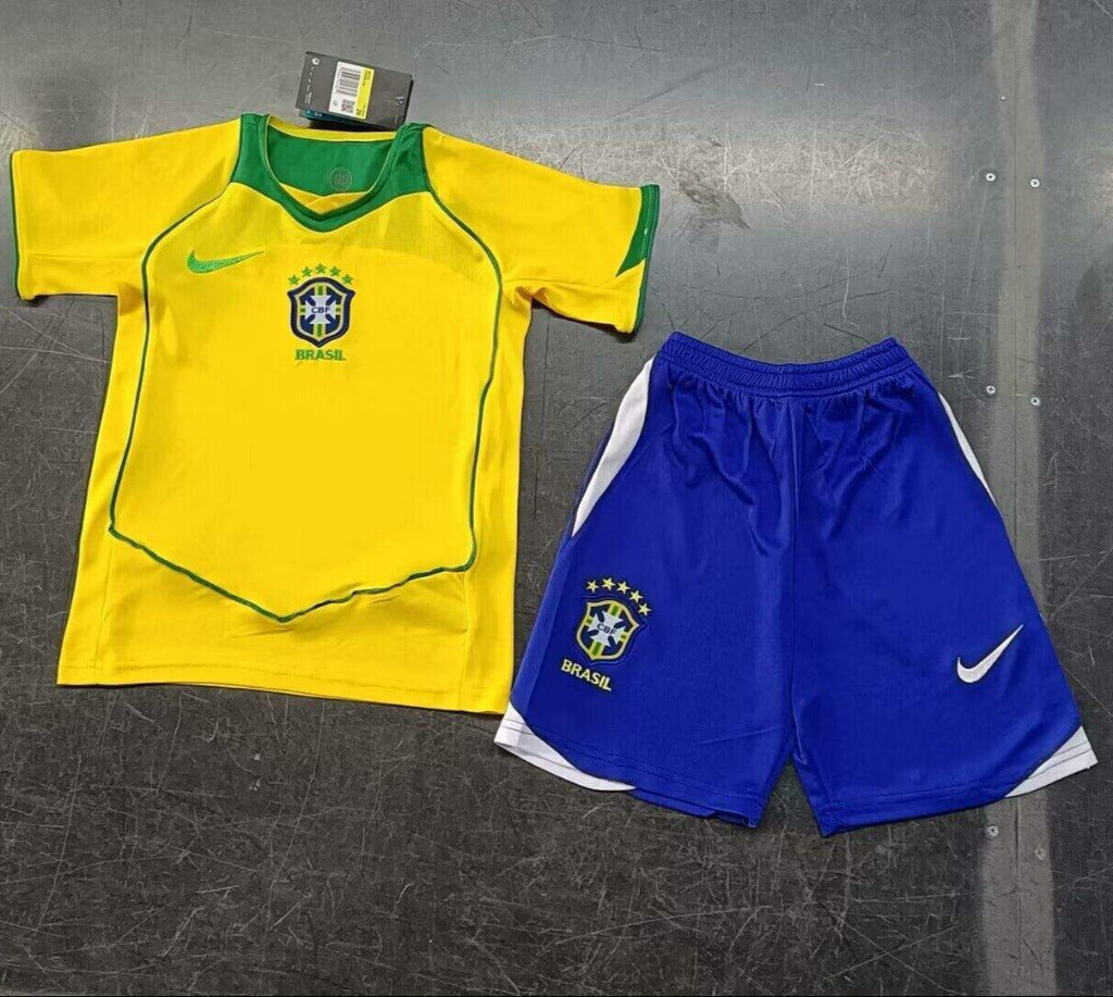 Brazil 2004 Vintage Retro Home Kids Jersey Set