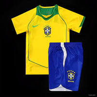 Brazil 2004 Vintage Retro Home Kids Jersey Set