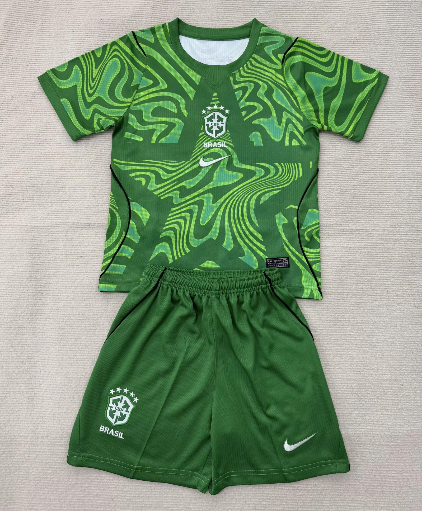 Brazil 2026 Bold Green Goalkeeper Kids Jersey Set