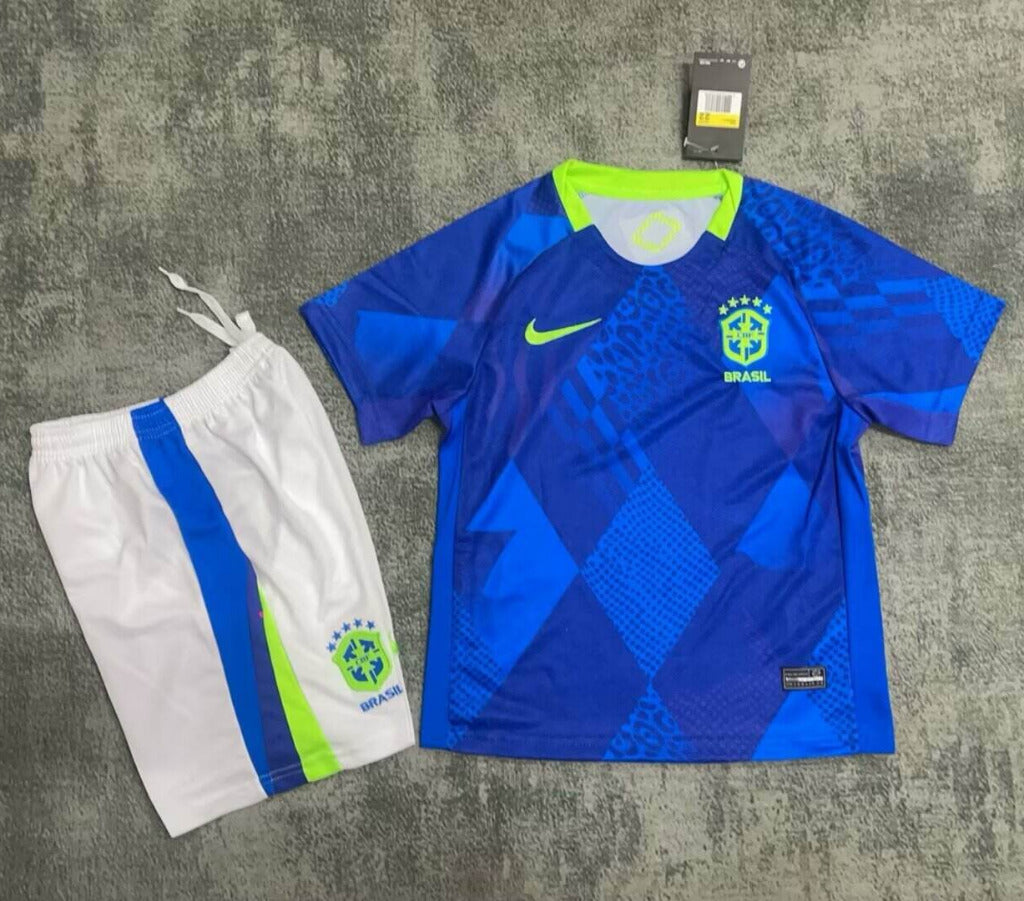 Brazil 25/26 Away Blue Kids Jersey Set