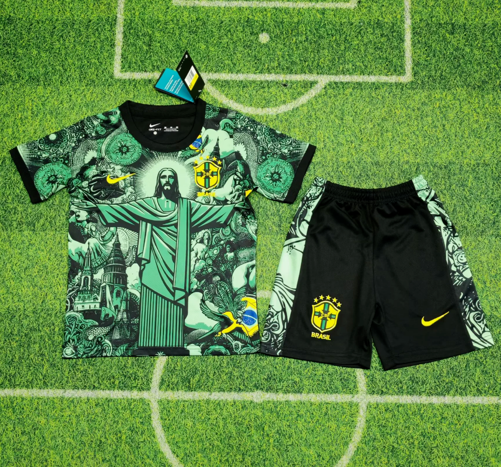 Brazil 25/26 Jesus the Redeemer Green Kids Jersey Set