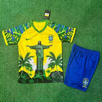Brazil 25/26 Yellow/Green Jesus Jersey Kids Set