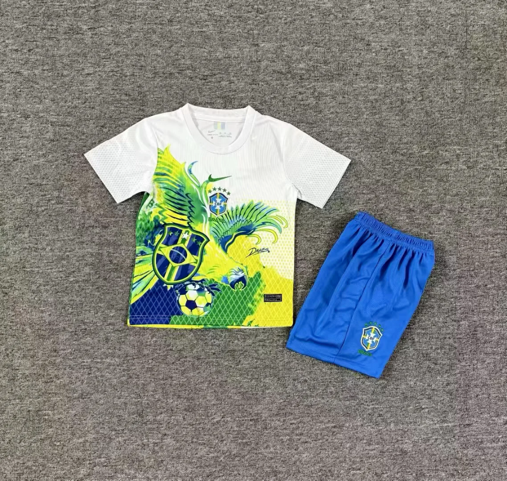 Brazil 25/26 Yellow/Green Little Bird Special Kids Jersey Set