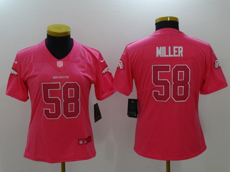 Broncos 2021/22 Miller #58 Pink/White/Red Women NFL Jersey