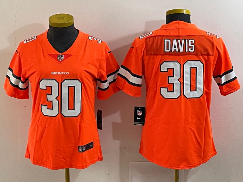 Broncos 2023/24 Davis #30 Orange/White Women NFL Jersey