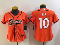 Broncos 2023/24 Nix #10 Orange/Navy/White Women NFL Baseball Style Jersey
