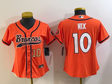 Broncos 2023/24 Nix #10 Orange/Navy/White Women NFL Baseball Style Jersey