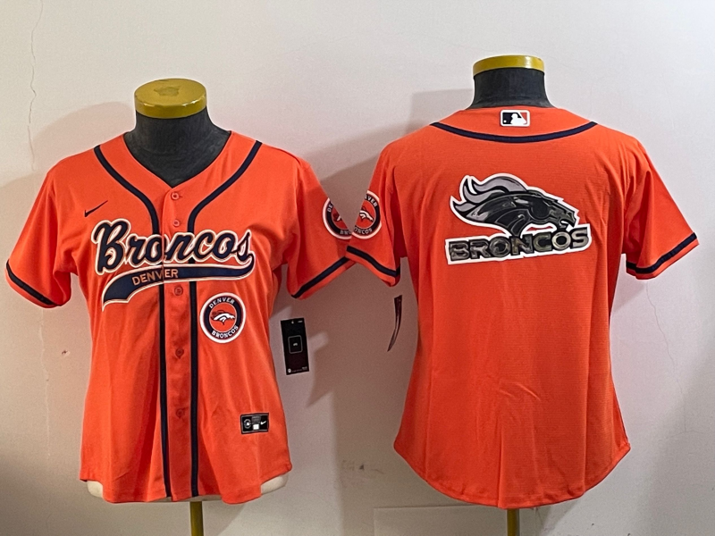 Broncos 2023/24 Orange/Navy/White Women NFL Baseball Style Jersey