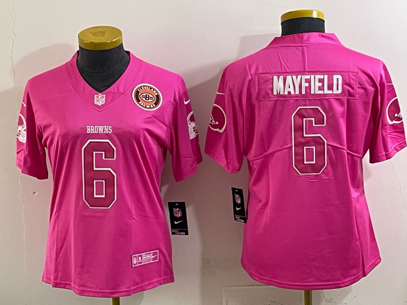 Browns 2023/24 Mayfield #6 Pink/White Women NFL Jersey