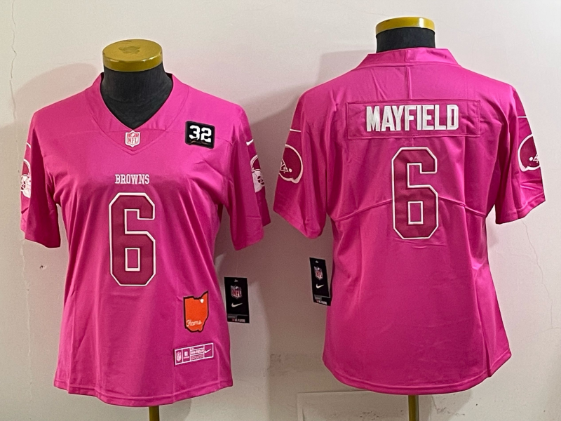 Browns 2023/24 Mayfield #6 Pink/White Women NFL Jersey