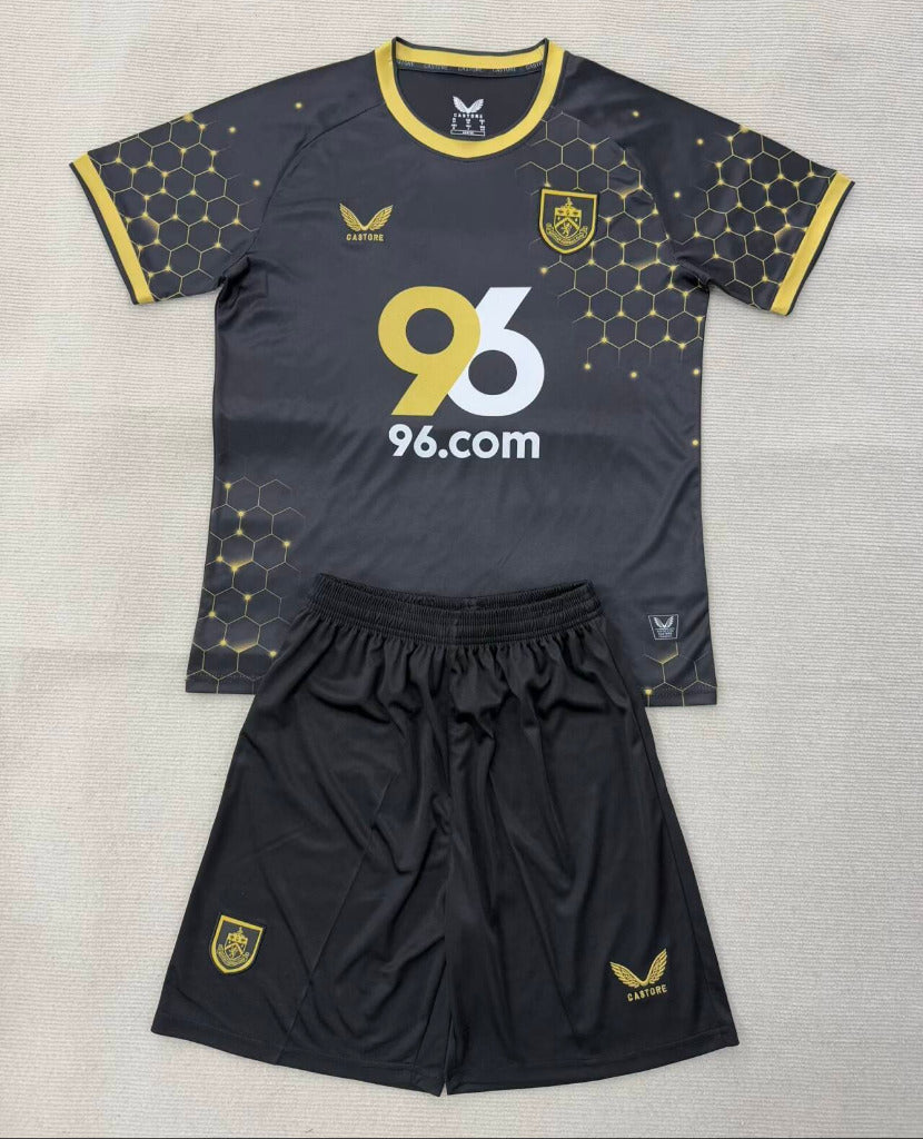 Burnley 25/26 Black/Yellow Third Kids Jersey Set