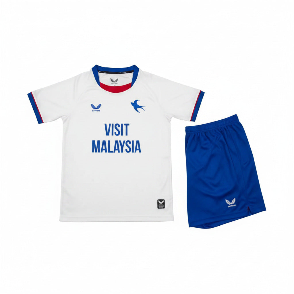 Cardiff City 26/27 White/Blue Trim Away Kids Jersey