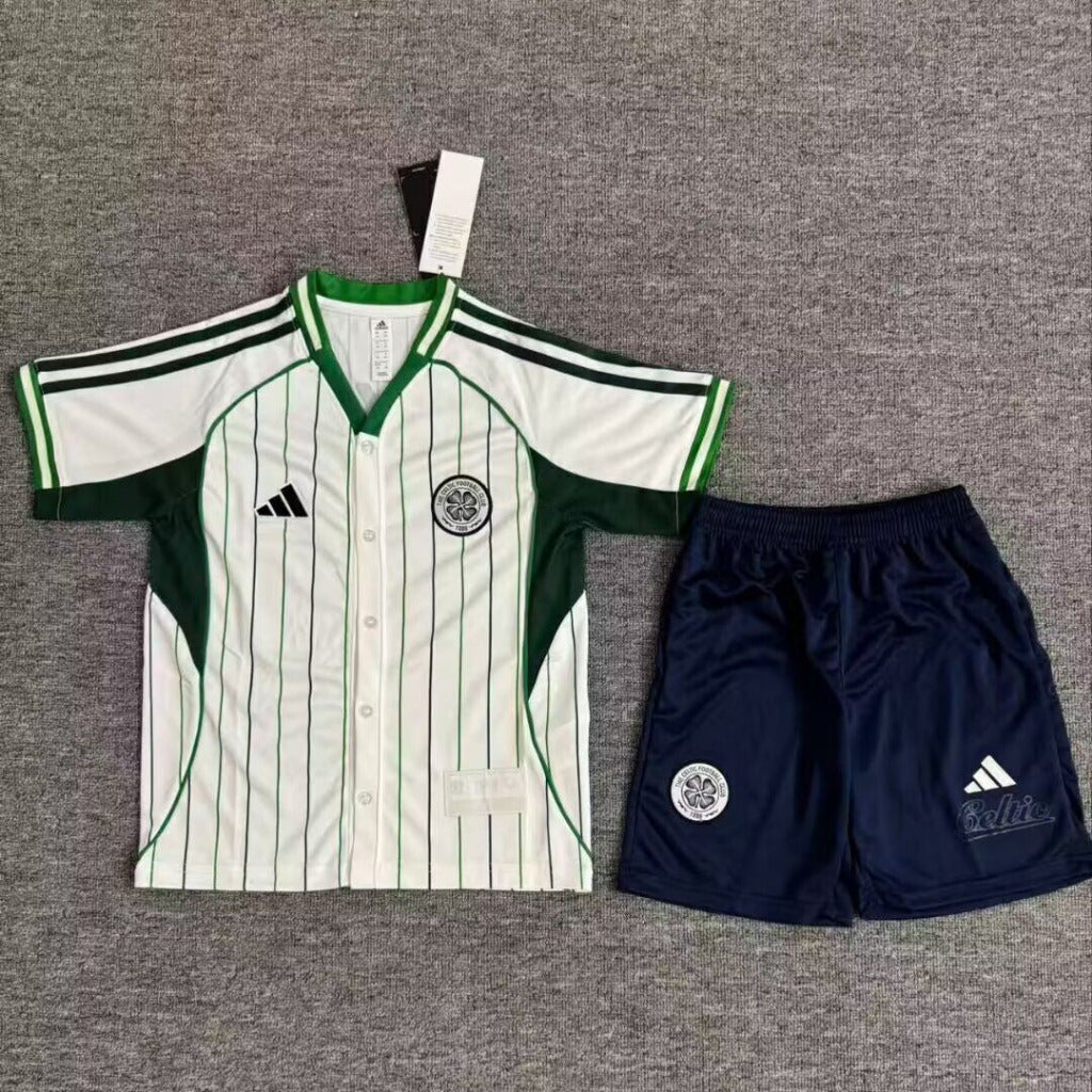 Celtic 25/26 White/Green Baseball Kids Jersey Set