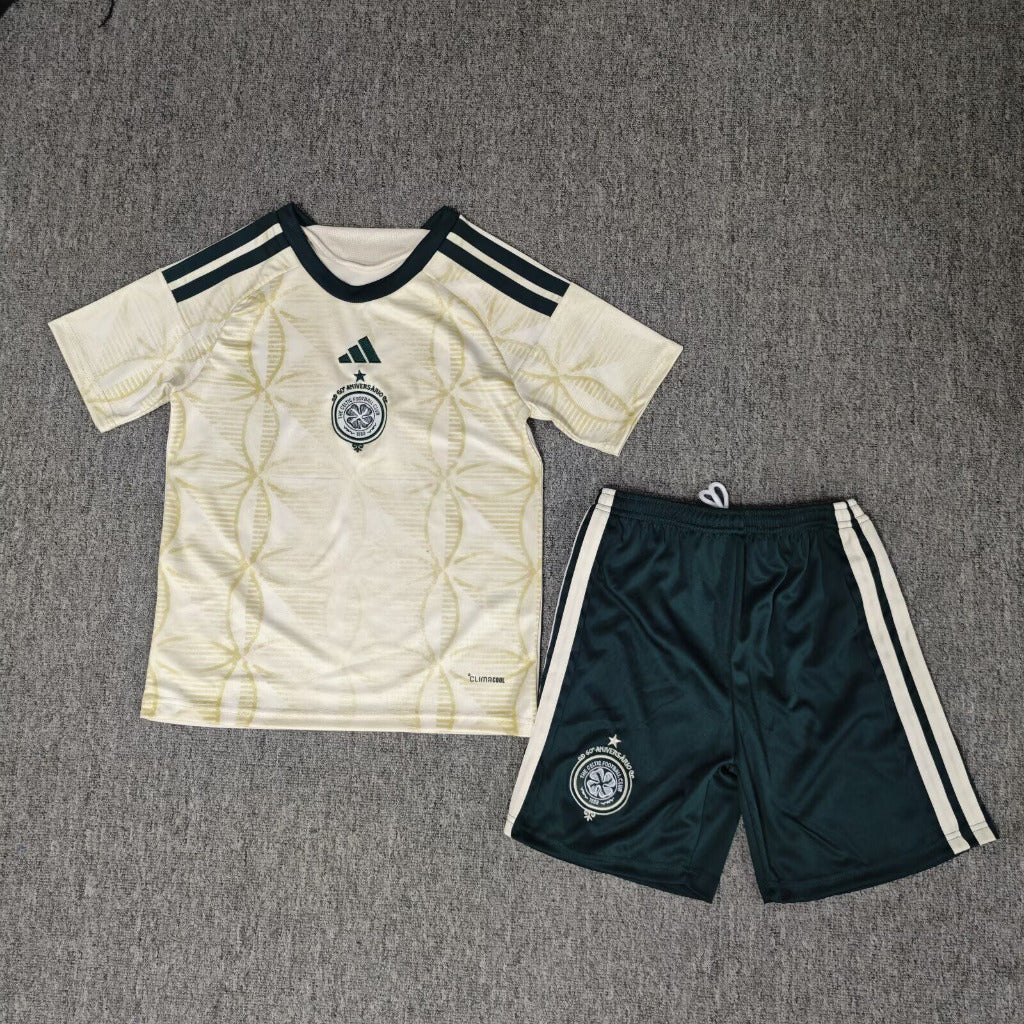 Celtic 26/27 Beige/Black Three Stripes Third Kids Jersey Set