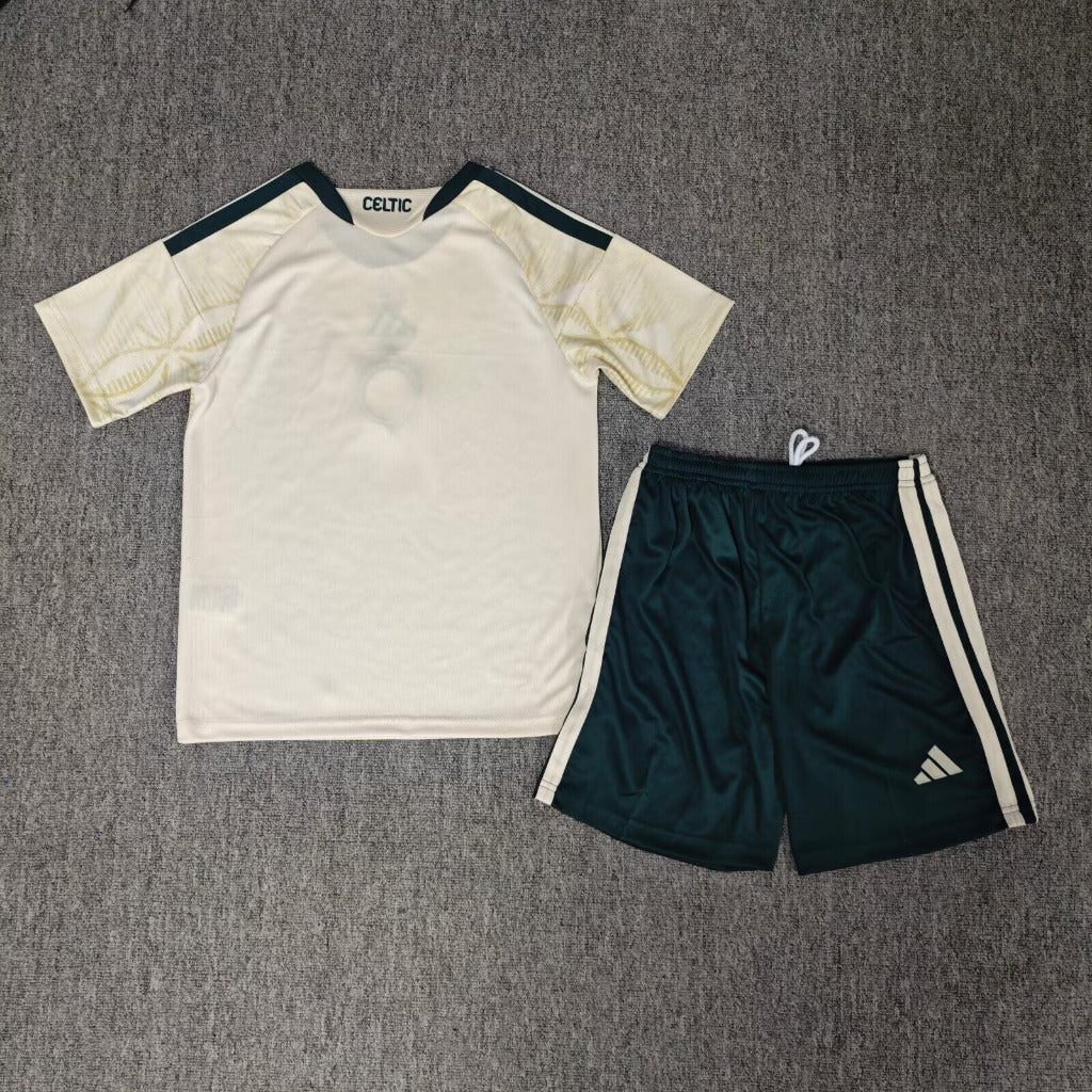 Celtic 26/27 Beige/Black Three Stripes Third Kids Jersey Set