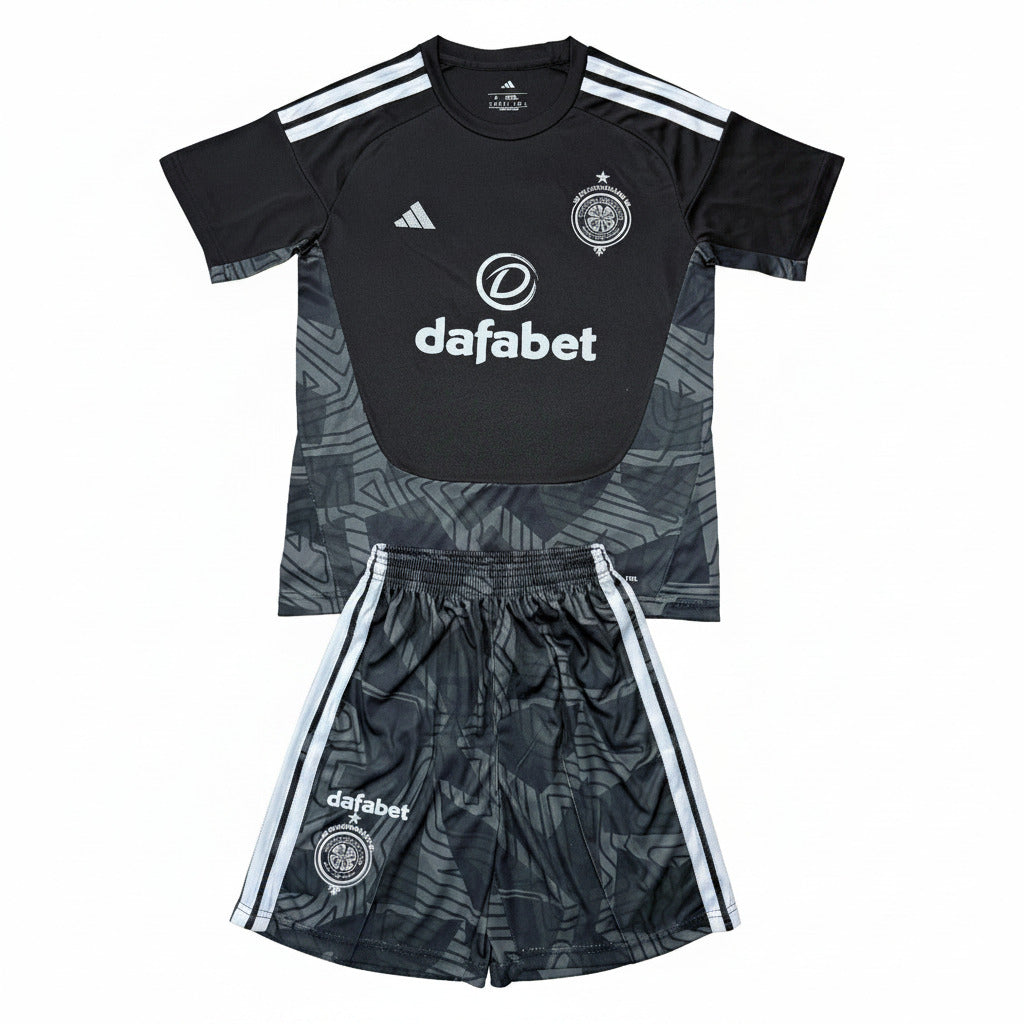 Celtic 26/27 Black/Gray/3 White Stripes Goalkeeper  Kids Jersey Set