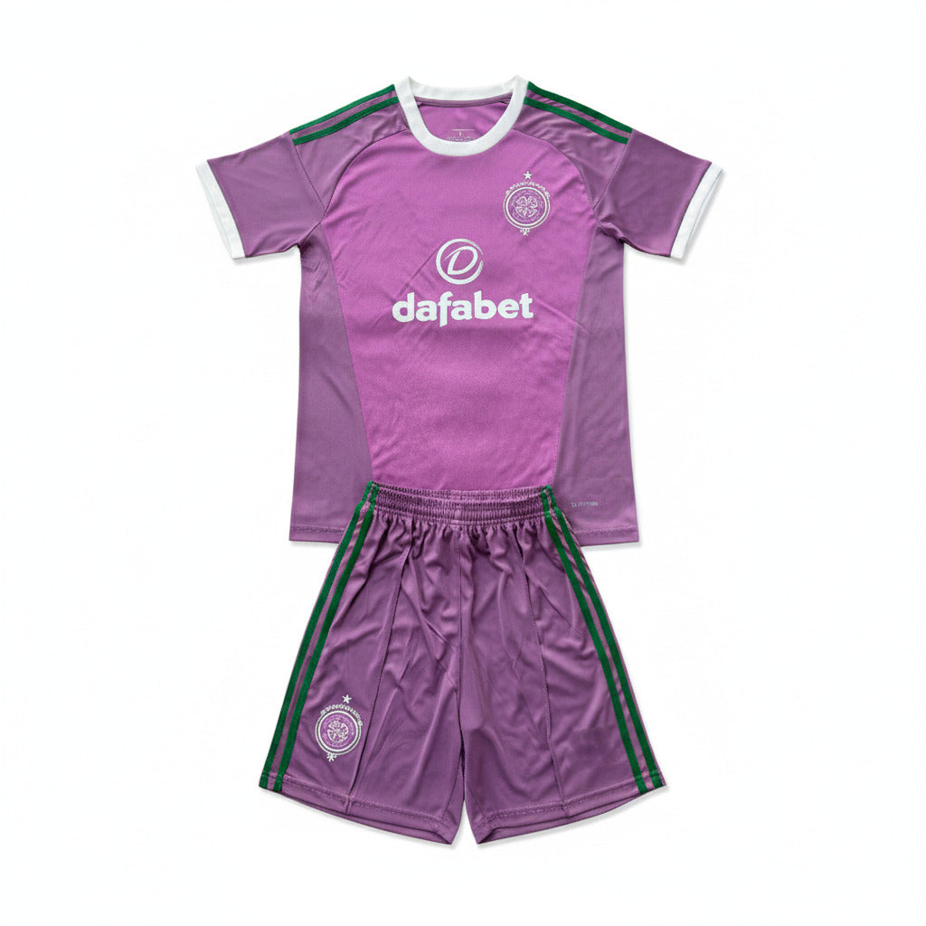 Celtic 26/27 Purple/White and Green Stripes Goalkeeper Kids Jersey Set