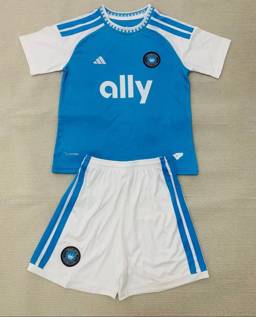 Charlotte 26/27 Blue/White Home Kids Jersey Set