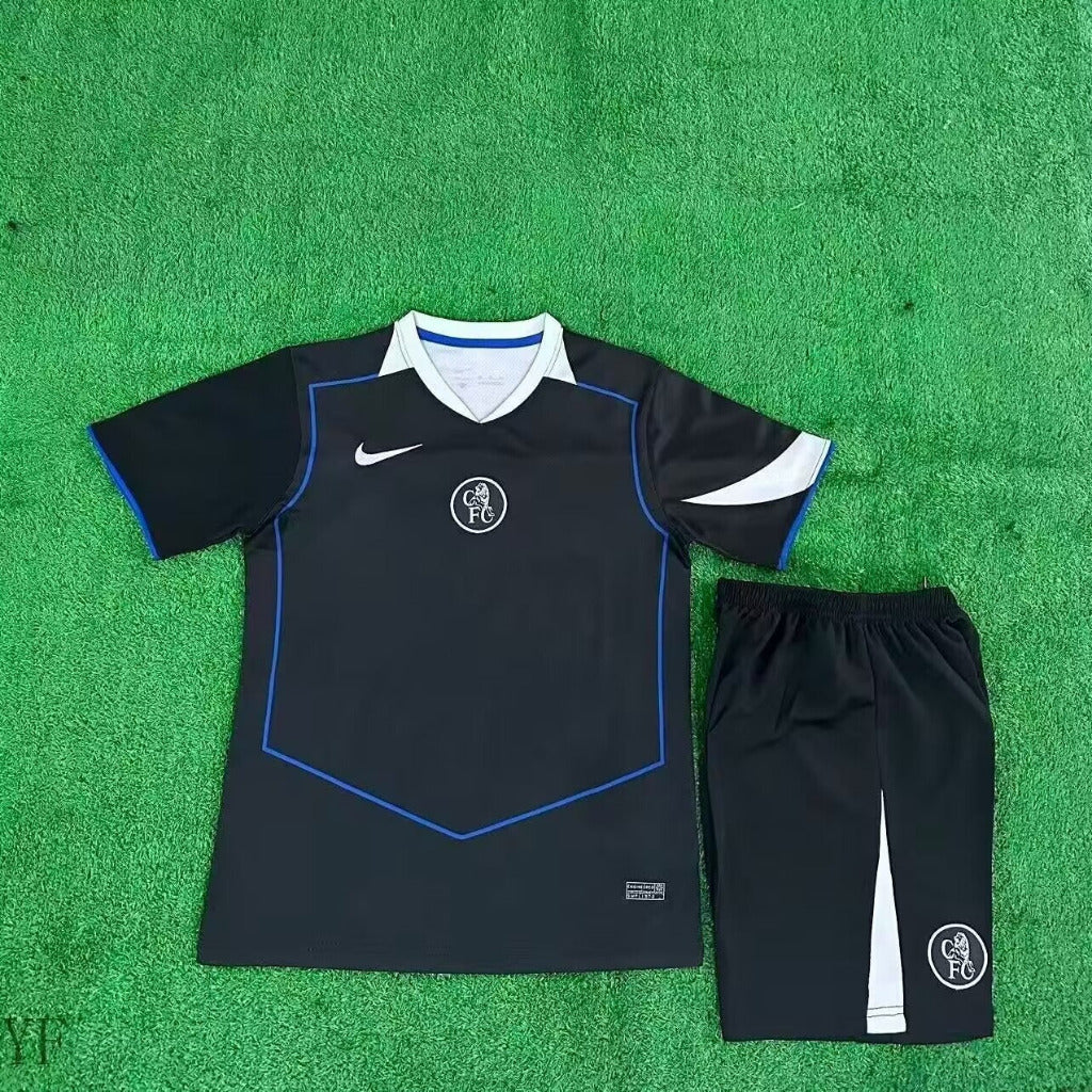 Chelsea 25/26 Black/White Third Away Kids Jersey Set
