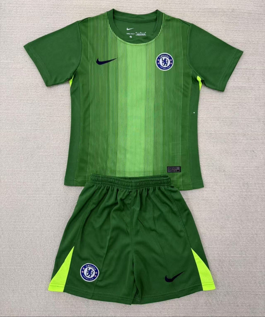 Chelsea 25/26 Green Goalkeeper Kids Jersey Set
