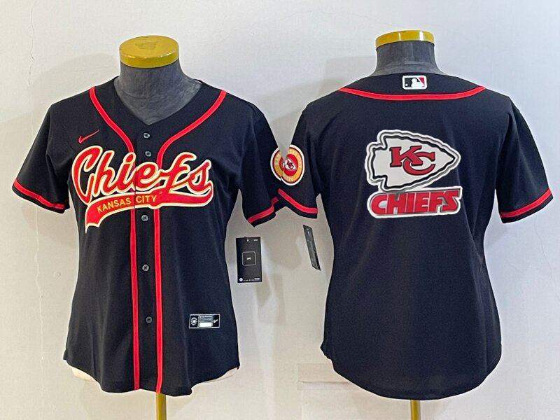 Chiefs 2021/22 Black/Red Women NFL Baseball Style Jersey