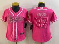 Chiefs 2021/22 Kelce #87 Pink/White Women NFL Baseball Style Jersey