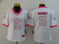 Chiefs 2021/22 Mahomes #15 White/Pink Women NFL Jersey