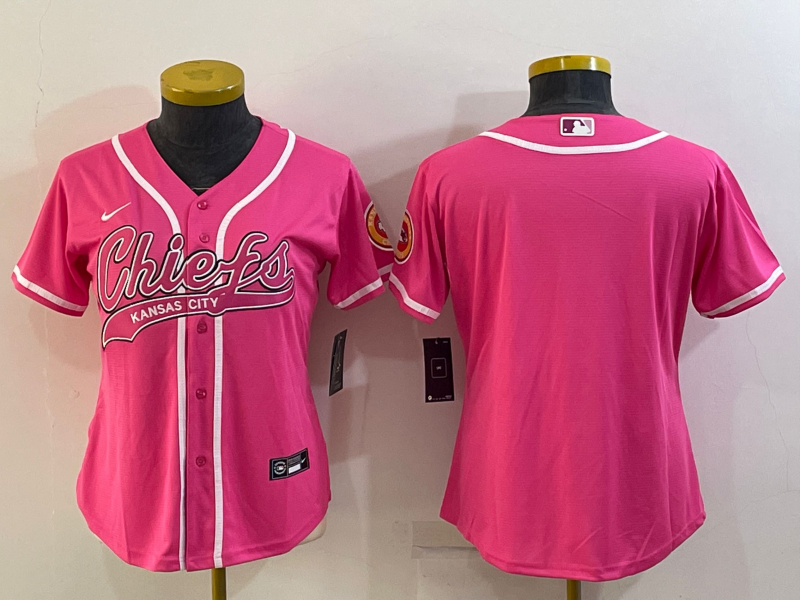 Chiefs 2021/22 Pink/White Women NFL Baseball Style Jersey