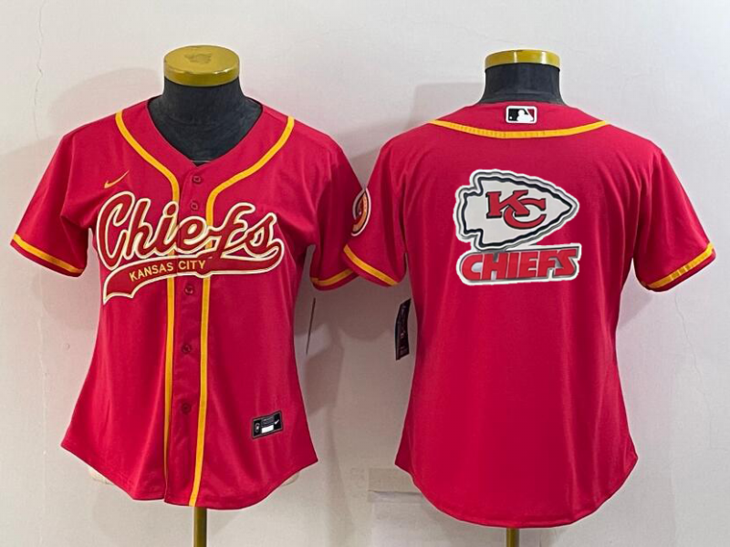 Chiefs 2021/22 Red/White/Yellow Women NFL Baseball Style Jersey