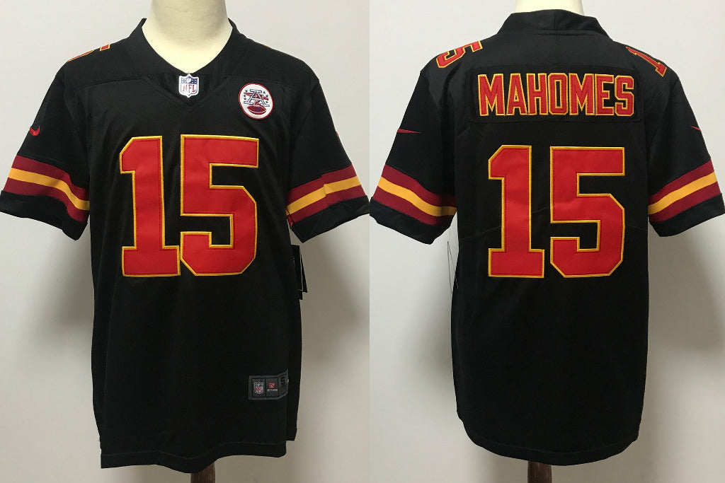 Chiefs 2022/23 Mahomes #15 Black/Yellow NFL Game Jersey