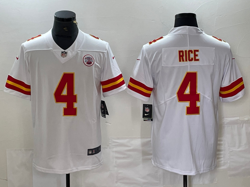 Chiefs 2023/24 Rice #4 White/Red NFL Game Jersey
