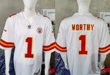 Chiefs 2023/24 Worthy #1 White/Red NFL Game Jersey