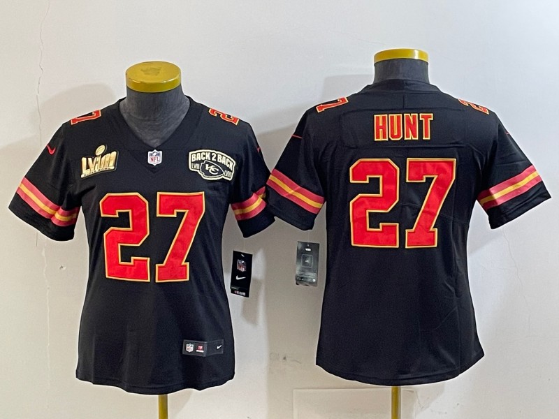 Chiefs 25/26 Hunt #27 Black/Red/Yellow Women NFL Jersey