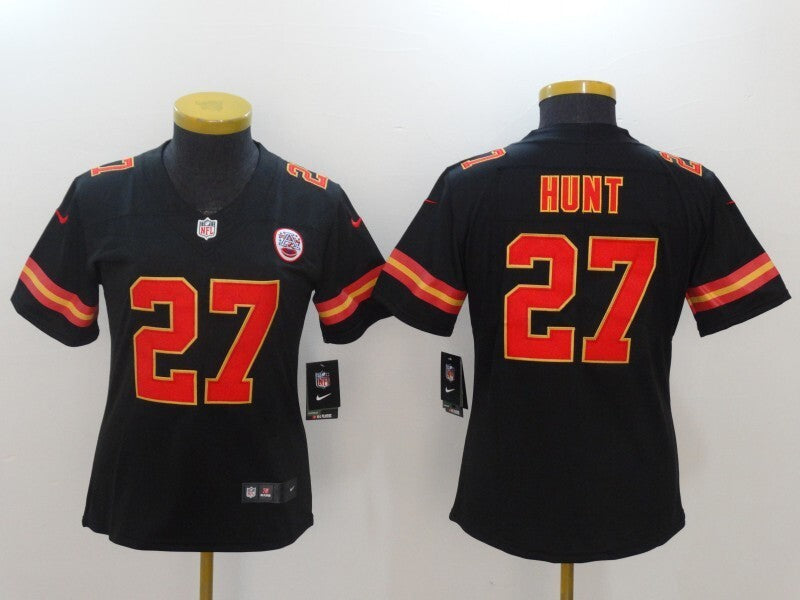 Chiefs 25/26 Hunt #27 Black/Red/Yellow Women NFL Jersey