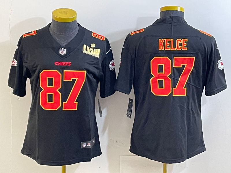 Chiefs 25/26 Kelce #87 Black/Red/Yellow Women NFL Jersey