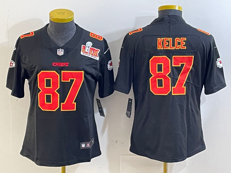 Chiefs 25/26 Kelce #87 Black/Red/Yellow Women NFL Jersey