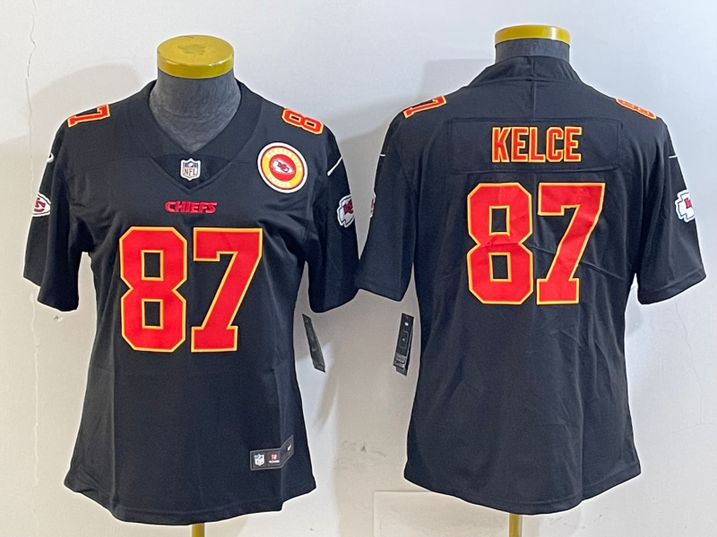 Chiefs 25/26 Kelce #87 Black/Red/Yellow Women NFL Jersey