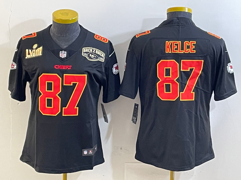 Chiefs 25/26 Kelce #87 Black/Red/Yellow Women NFL Jersey