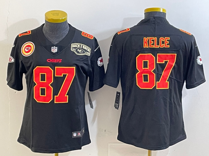 Chiefs 25/26 Kelce #87 Black/Red/Yellow Women NFL Jersey