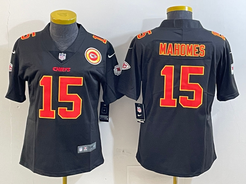 Chiefs 25/26 Mahomes #15 Black/Red/Yellow Women NFL Jersey