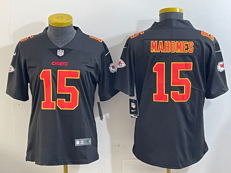 Chiefs 25/26 Mahomes #15 Black/Red/Yellow Women NFL Jersey