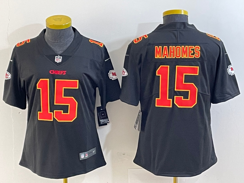 Chiefs 25/26 Mahomes #15 Black/Red/Yellow Women NFL Jersey