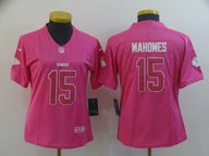 Chiefs 25/26 Mahomes #15 Pink/White Women NFL Jersey