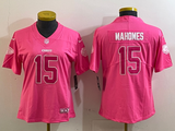 Chiefs 25/26 Mahomes #15 Pink/White Women NFL Jersey