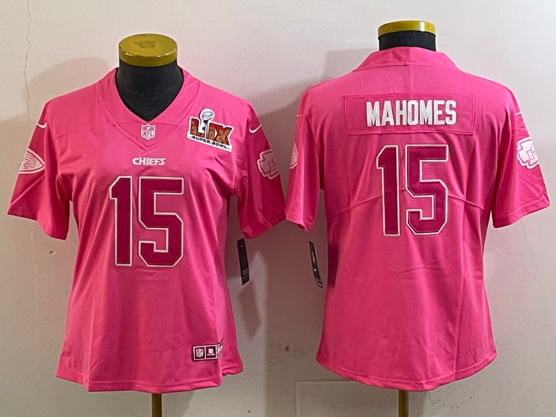 Chiefs 25/26 Mahomes #15 Pink/White Women NFL Jersey