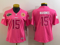 Chiefs 25/26 Mahomes #15 Pink/White Women NFL Jersey