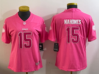 Chiefs 25/26 Mahomes #15 Pink/White Women NFL Jersey