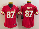 Chiefs 25/26 Swift #87 Red/White/Yellow Women NFL Jersey