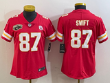 Chiefs 25/26 Swift #87 Red/White/Yellow Women NFL Jersey
